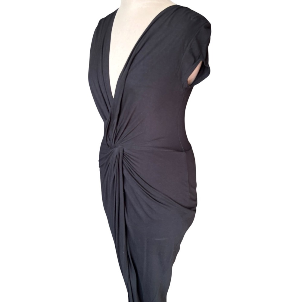 Sabora Maxi Dress Womens M Black Twist Front Deep V Neck Asymmetrical Draped - Picture 3 of 8